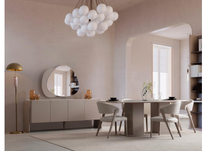 Luxuriöses Beiges Esszimmer Set Holztisch 4x Polsterstühle Anrichte 6tlg