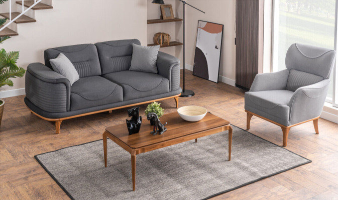 Luxuriöse Graue 4tlg Polstergarnitur: Dreisitzer-Sofa für Wohnyimmer