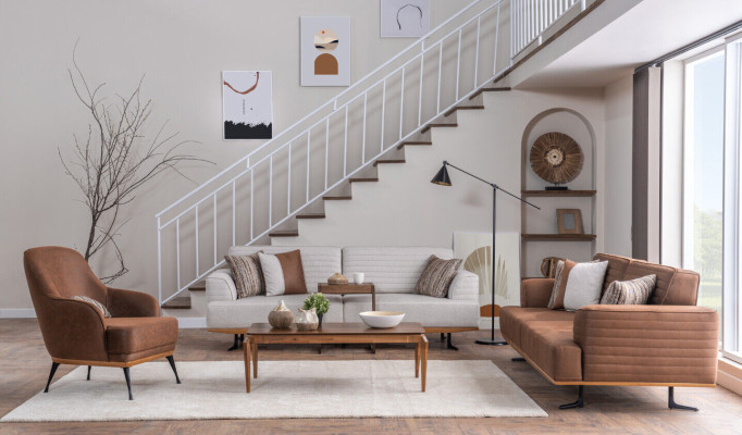Gemütlicher Designer-Sessel aus Braunem Stoff für das Wohnzimmer Neu