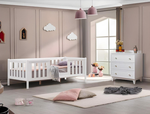 Kinderzimmer 3tlg Möbel Komplettzimmer Kinderbett Weiß Kleiderschrank Kommod