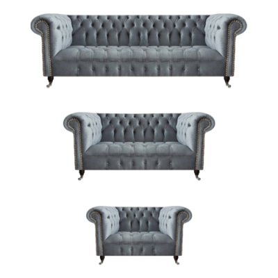 Luxus Set 3tlg Sofagarnitur Wohnzimmer Chesterfield Grau Einrichtung Neu