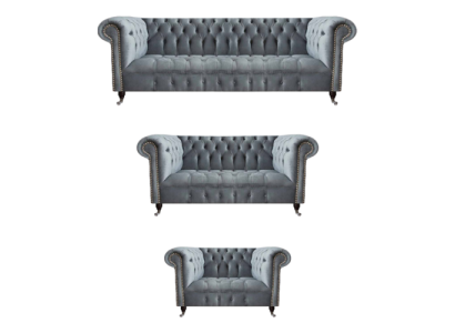 Luxus Set 3tlg Sofagarnitur Wohnzimmer Chesterfield Grau Einrichtung Neu