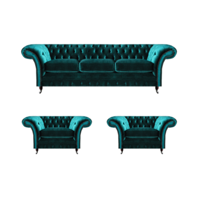Design Chesterfield Sofagarnitur Dreisitzer Couch Sofa Set 2x Sessel Polster