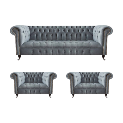 Komplett Set Sofagarnitur Chesterfield 2x Sessel Luxus Dreisitzer Sofa Neu