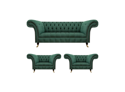 Komplett Set 3tlg Wohnzimmer 2x Sessel mit Dreisitzer Sofa Couch Chesterfield