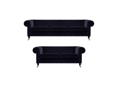 Polstermöbel Dreisitzer Sofa Wohnzimmer Einrichtung Sessel Blau Chesterfield