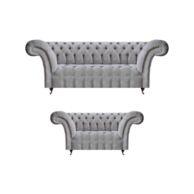 Luxus Sofagarnitur Dreisitzer mit Zweisitzer Grau Sofas Couch Chesterfield