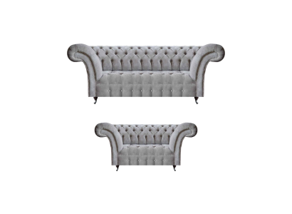 Luxus Sofagarnitur Dreisitzer mit Zweisitzer Grau Sofas Couch Chesterfield