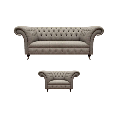 Komplett Wohnzimmer Sofagarnitur Sofa Dreisitzer Textil Sessel Chesterfield