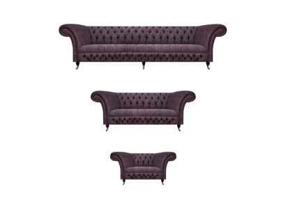 Luxus Lila Sofagarnitur Wohnzimmer Chesterfield Design Set 3tlg Polster Textil