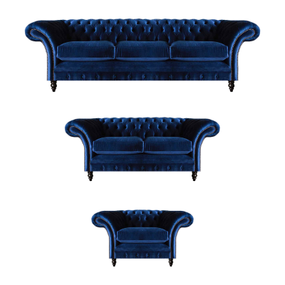 Luxus Design Neu Garnitur Wohnzimmer Blau Sofa Set 3tlg Einrichtung Chesterfield