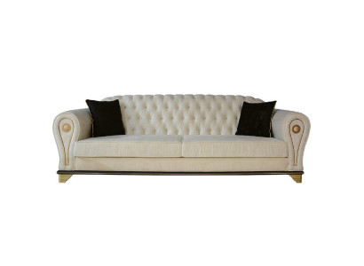 Design Sofa 3-Sitzer weiß Chesterfield Stoff Sofabezug Textil Dreisitzer