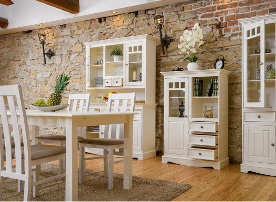 Anrichte Landhaus Stil Wohnzimmer Wand Regale Holz Regal Bücherschrank Schrank