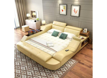 Multifunktions Bett Luxus Design Leder Betten Doppel Deko Regal 180x200cm