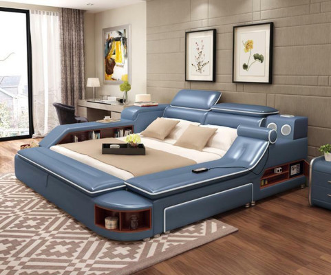 Leder Bett Betten Polster Doppel Multifunktion 180x200 Leder Bettgestell