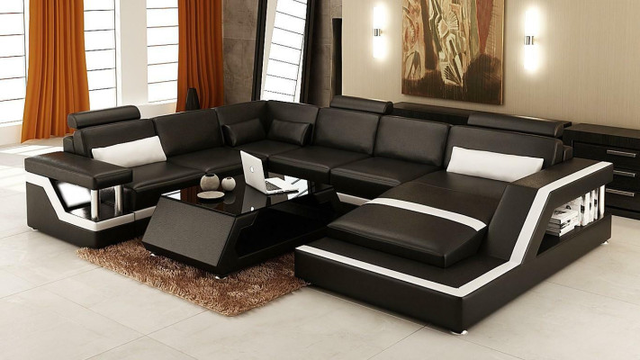 Beleuchtete Wohnzimmer Ecksofa Polster Eck Sitz Garnitur Leder Couchen