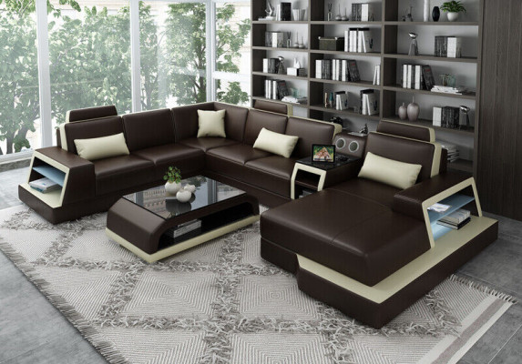 U Form Sofa Couch Polster Garnitur Ecksofa Wohnlandschaft Leder Design