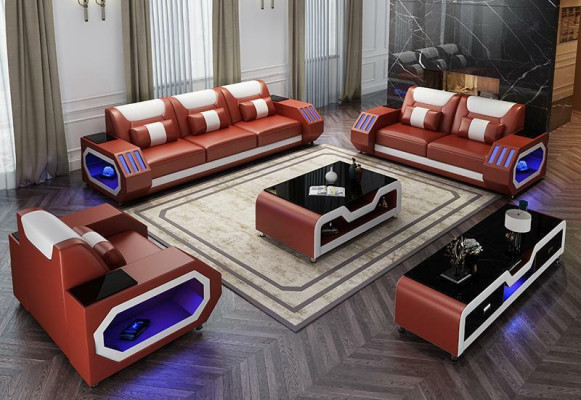 Ledersofa Couch Sofagarnitur 3+2 Garnitur Design Modern Sofa Sitzer Neu