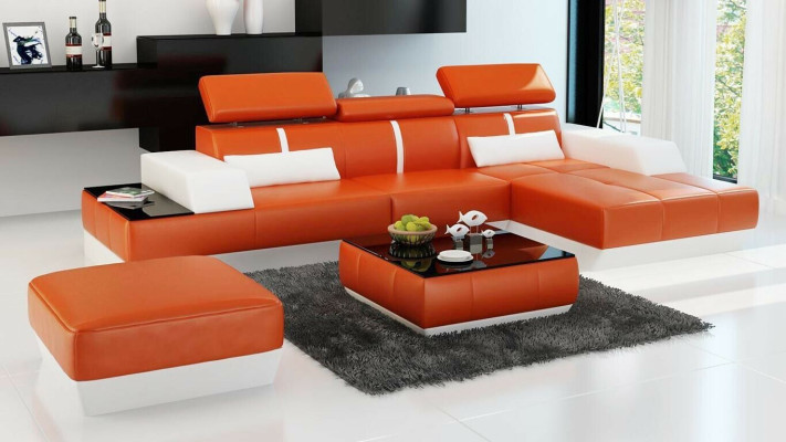 Moderne Sofa Eckgarnitur L Form Polster Sitz Ecke Couch + Hocker