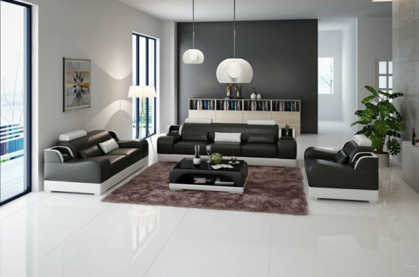 Designer Sofagarnitur 321 Sitzer Sofa Couch Leder Garnitur Polster Set