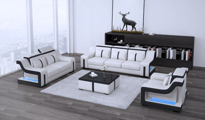 Ledersofa Textil Stoff 3 Sitzer Couch Designer Sitz Polster Garnitur Grau Neu