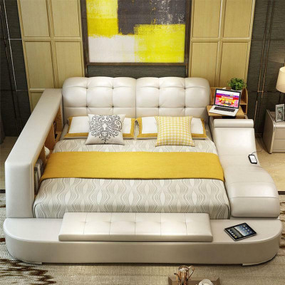 Luxus Funktions Bett mit Tresor Laptop Ablage Doppel Ehe Betten xxl Hotel Leder