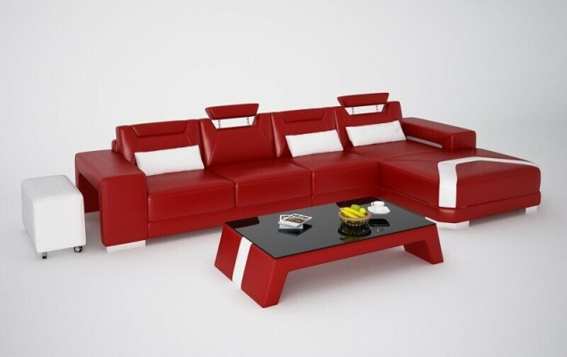 Garnitur Möbel Wohnzimmer Komplett Set 3tlg. Ecksofa Sofa Hocker Tisch