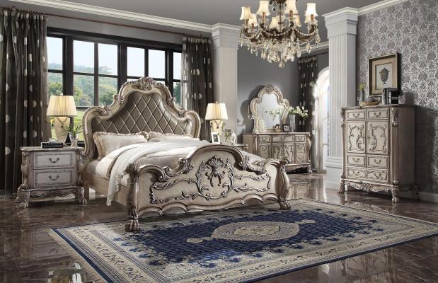 Barock Bett 2x Nachttisch 3 tlg. Schlafzimmer Garnitur Design Luxus Schlafzimmer