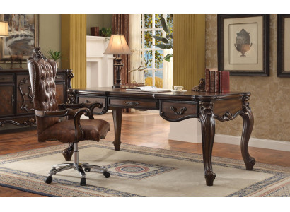 Chefsessel Sessel Klassischer Stuhl Büro Drehstuhl Leder Holz Barock