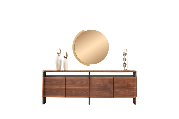 Garnitur Anrichte Sideboard Kommode Schrank Braun Holz Spiegel 2tlg
