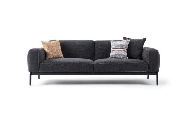 Elegantes Polstersofa Sofa 3 Sitzer Couch Dreisitzer Grau Stoff Modern Polstersofa