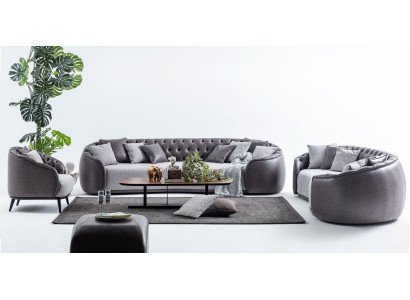 Luxus Villen Möbel Graue Chesterfield Sofagarnitur Stoffcouchen Textil 4+3+1