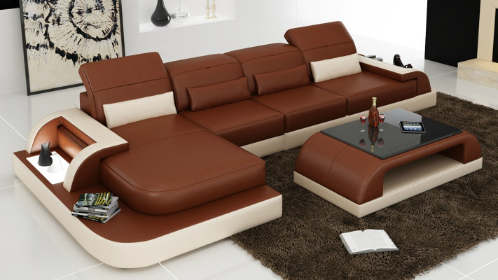 Couch Garnitur Polster Big xxl Sofas Couchen Sofa Wohnlandschaft Ecksofa + Tisch