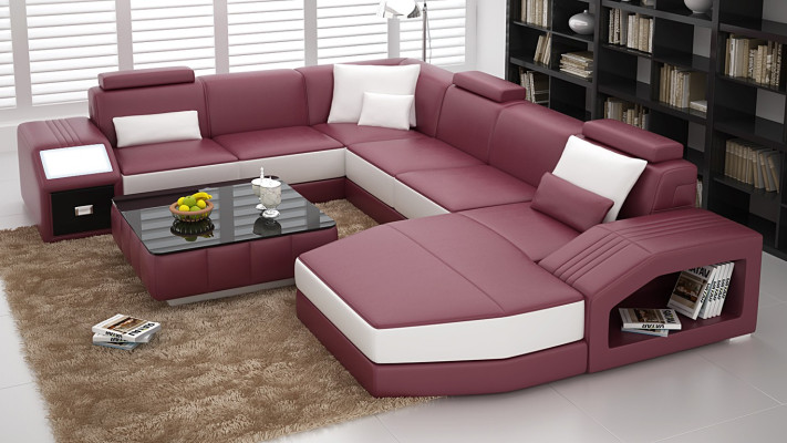 Design Couch Luxus Couchen Leder Sofa Sitz Eck Garnitur Polster Ecke Couch Rot