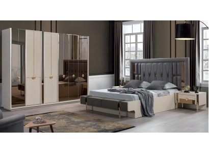 Design Komplett Möbel Moderne Schlafzimmer Bett 2x Nachttische Kleiderschrank