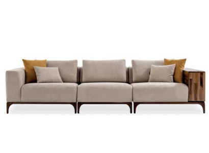 Luxus Wohnzimmer Sofa Modernen Design Holz mit Textilien Dreisitzer
