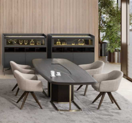 Holz Luxus Eszimmer Set Modernen Esstisch 4x Stühle mit Anrichte Möbel