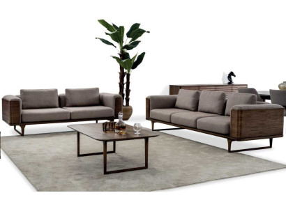 Designen Wohnzimmer Set  2x Sofas mit Couchtisch Luxus Holz mit Textil