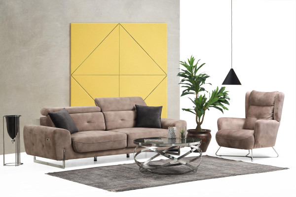 Set 2 tlg Wohnzimmer Sofagarnitur  Dreisitzer Sofa Couch Modern Sessel Textil