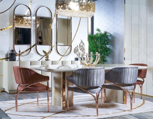 Wohnzimmer Anrichte weiß Spiegel Material Holz mit Metall Stil Modern