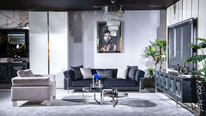 Luxus Sofa 3 Sitzer Sofas Textil Couch Design Möbel Dreisitzer schwarz