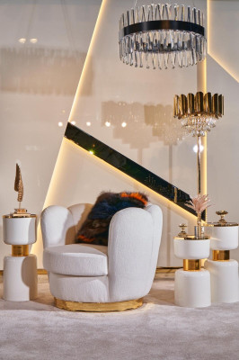 Sessel Design Wohnzimmer Polster Holz Textil Polster Moderne Luxus