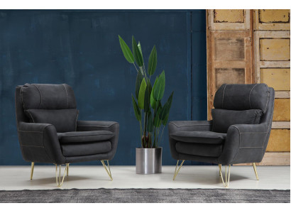 Sessel Sitz Sitzer Design Wohnzimmer Polster Luxus Schwarz Wartezimmer