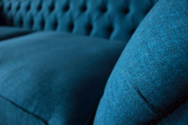 Chesterfield Sofa 3 Sitzer Couch Polster Sofas Stoff Wohnzimmer Blau Textil