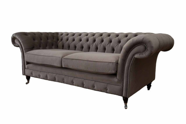 Couchen Polster Sofas 3 Sitz Dreisitzer Stoffsofa Chesterfield Grau Neu