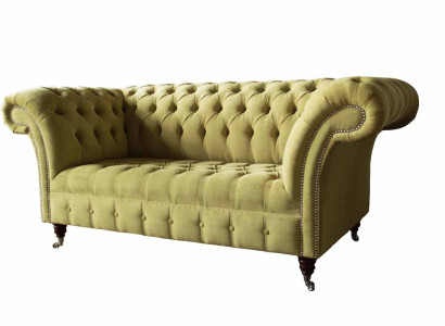 Zweisitzer Sofa Luxus 2 Sitzer Wohnzimmer Hellgrün Chesterfield Stoff Neu