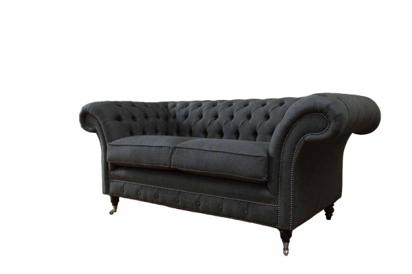 Chesterfield Sofa 2 Sitzer Couch Polster Stoff Couchen Grau Textil Neu