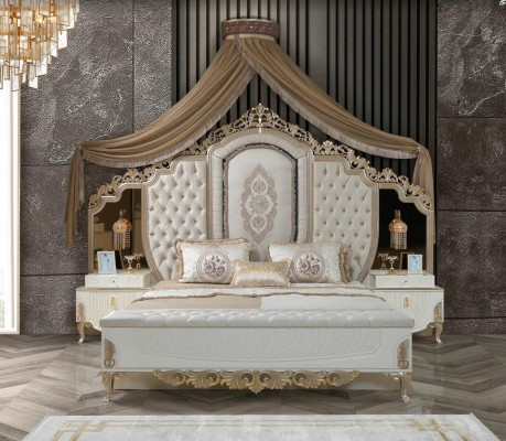 Schlafzimmer Set Bett mit Bank 2x Nachttische Design Luxus neu 3tlg