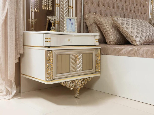 Schlafzimmer Set Bett 2x Nachttische Design Luxus neu 4tlg Beige