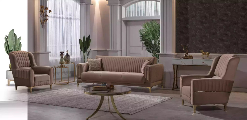 Designer Brauner Dreisitzer 3-Sitzer Sofa Wohnzimmer Polster Couchen